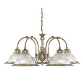 American Diner Brass & Ribbed Glass 5 Light Ceiling Pendant