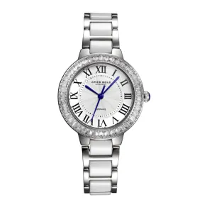 ARIES GOLD ENCHANT CAPELLA SILVER STAINLESS STEEL L 5015Z S-W WHITE CERAMIC WOMEN'S WATCH