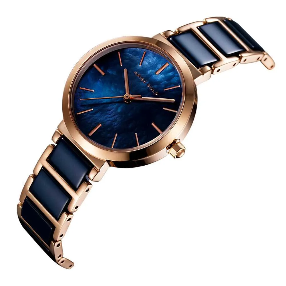 ARIES GOLD ENCHANT L 5037Z RG-BU BLUE CERAMIC WOMEN'S WATCH