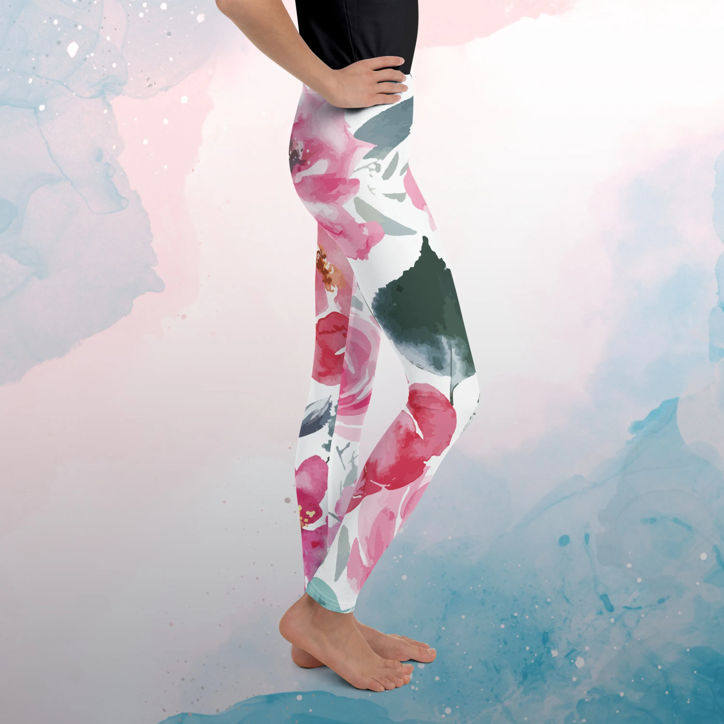 Bold Floral Pattern Youth Leggings