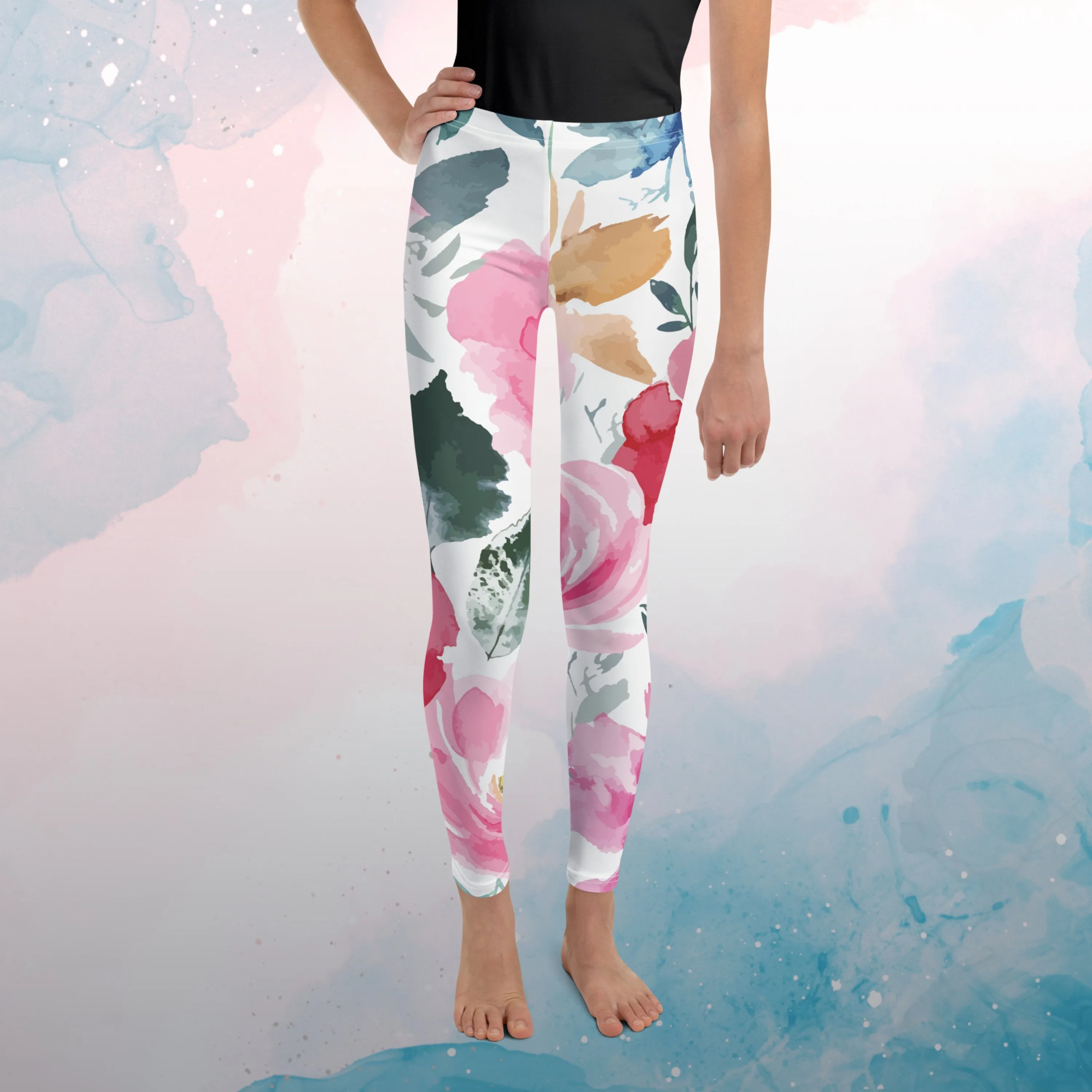 Bold Floral Pattern Youth Leggings