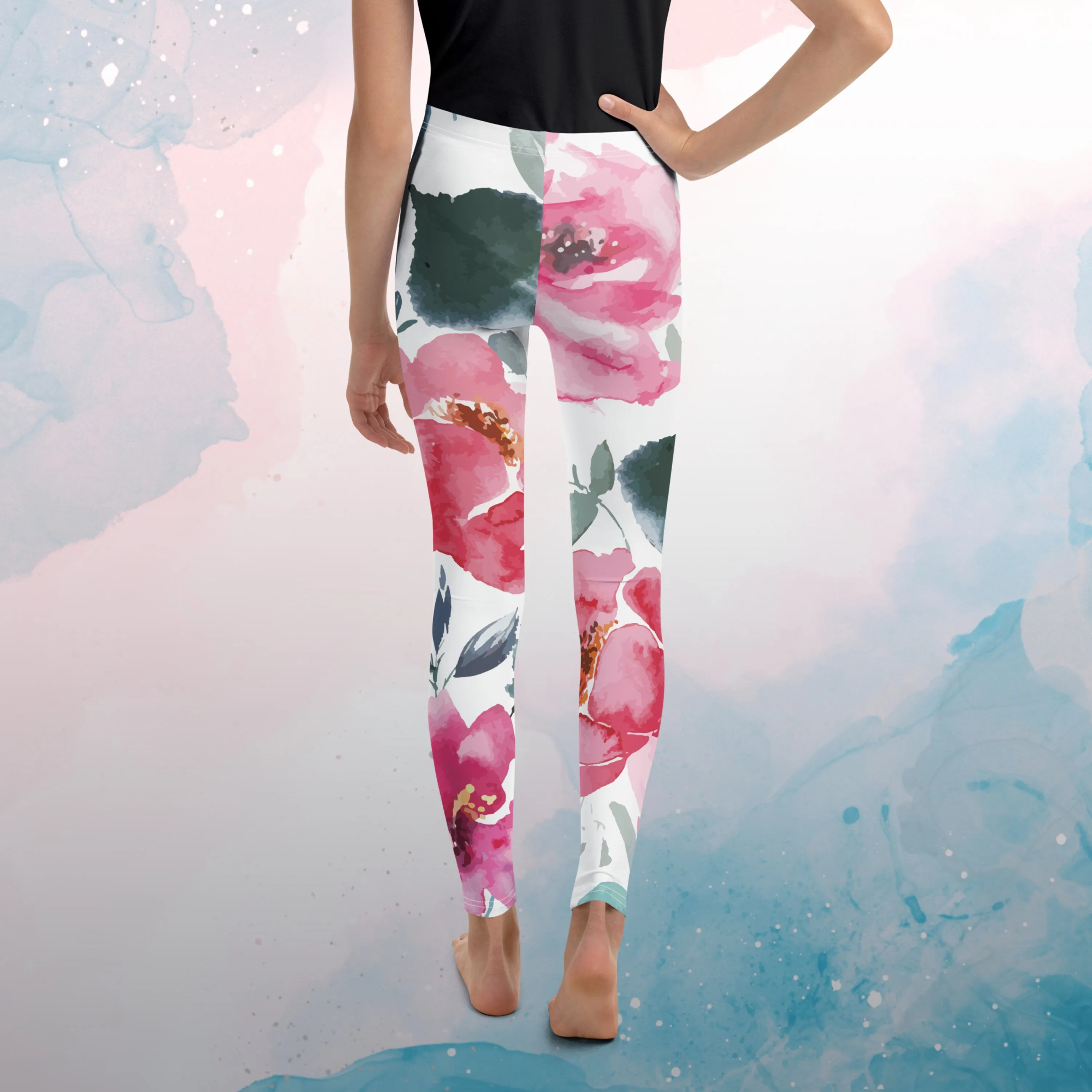 Bold Floral Pattern Youth Leggings