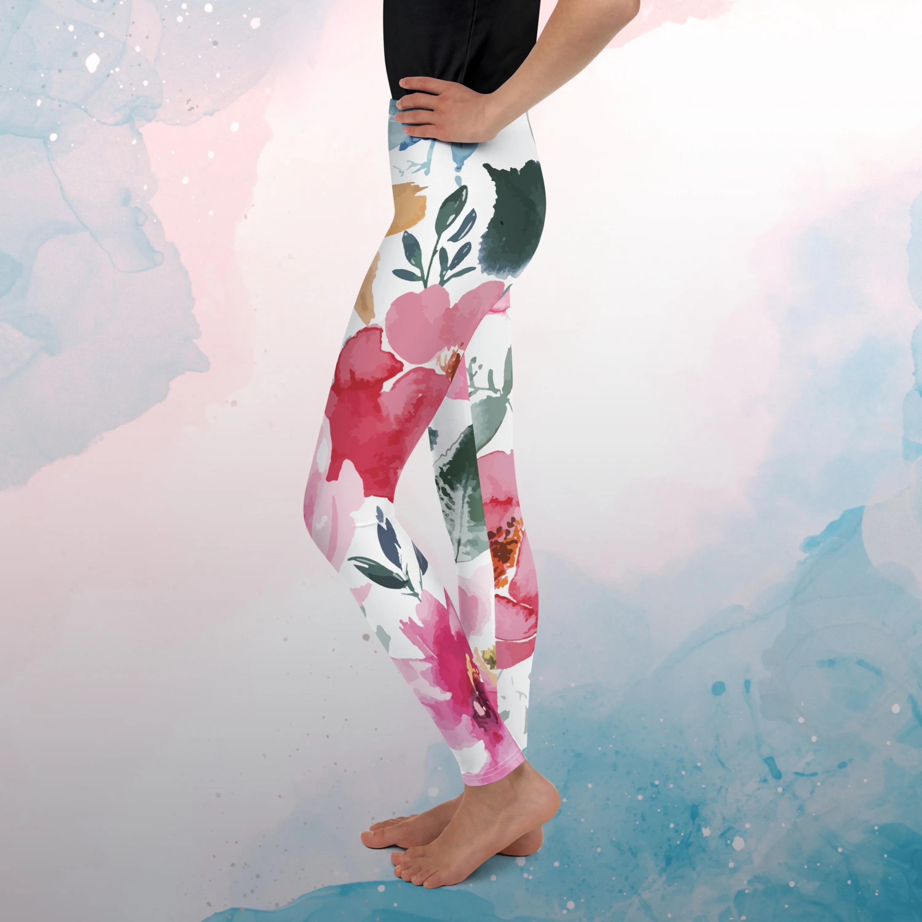 Bold Floral Pattern Youth Leggings