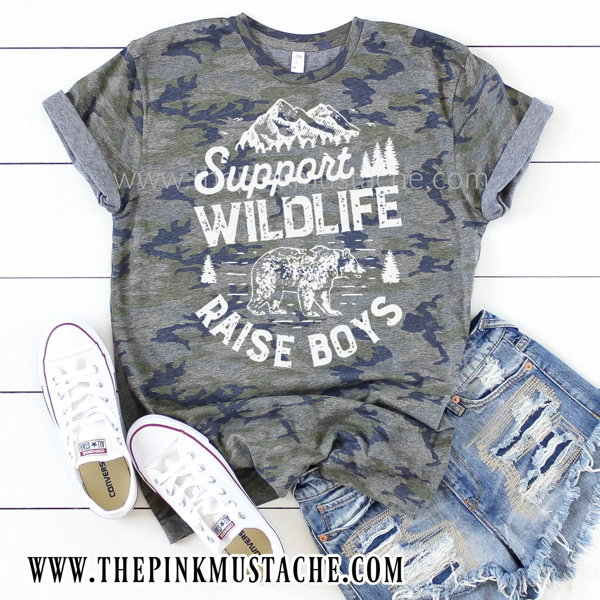 Camouflage Support Wildlife Raise Boys T-Shirt / Camo Tee/ Sizes 2T-XXXL / Funny Mom Wilderness Tee