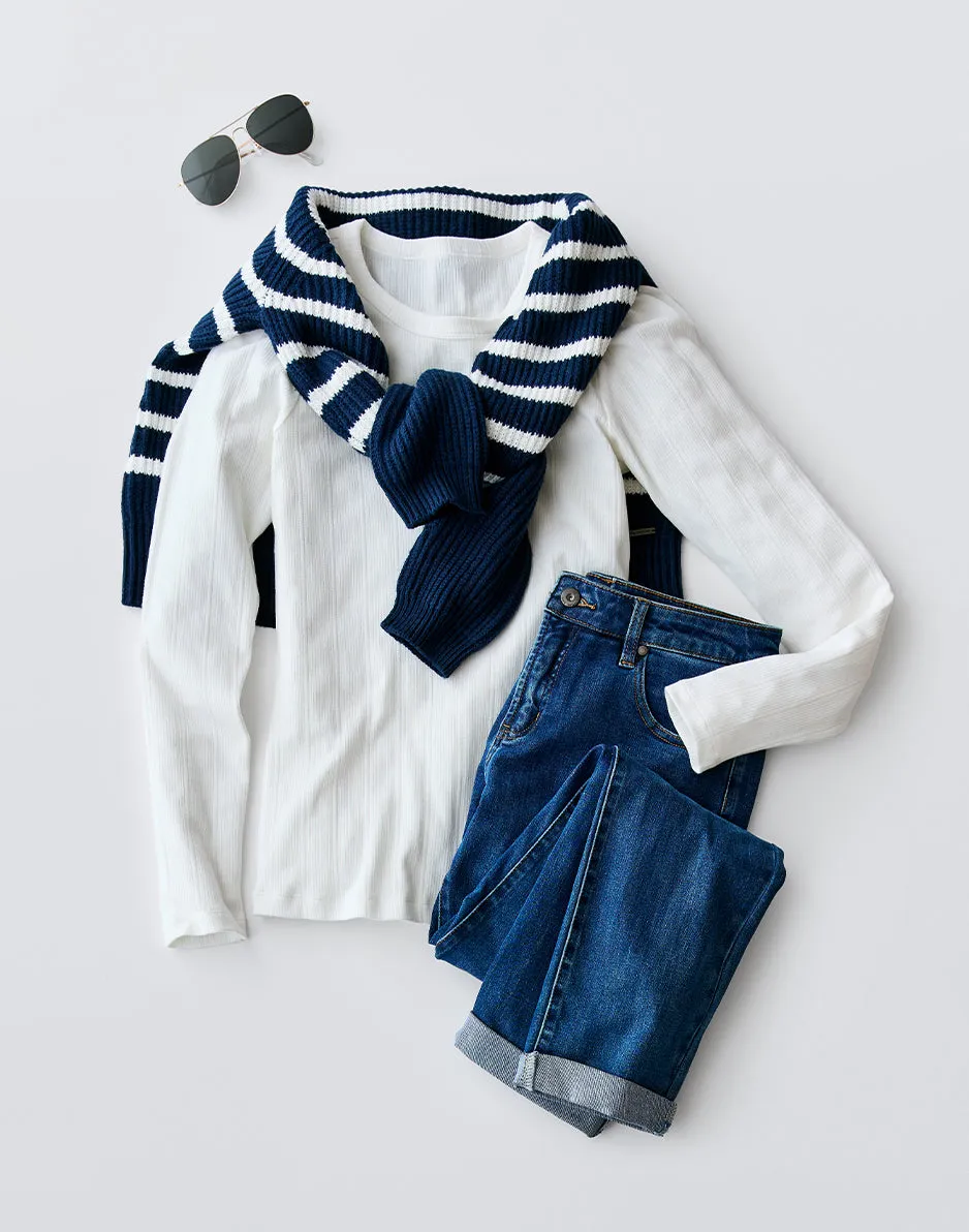 Cayden Crew Sweater: Navy Stripe