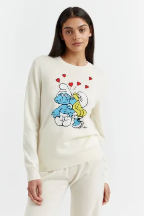 Cream Wool-Cashmere Kissing Smurfs Sweater