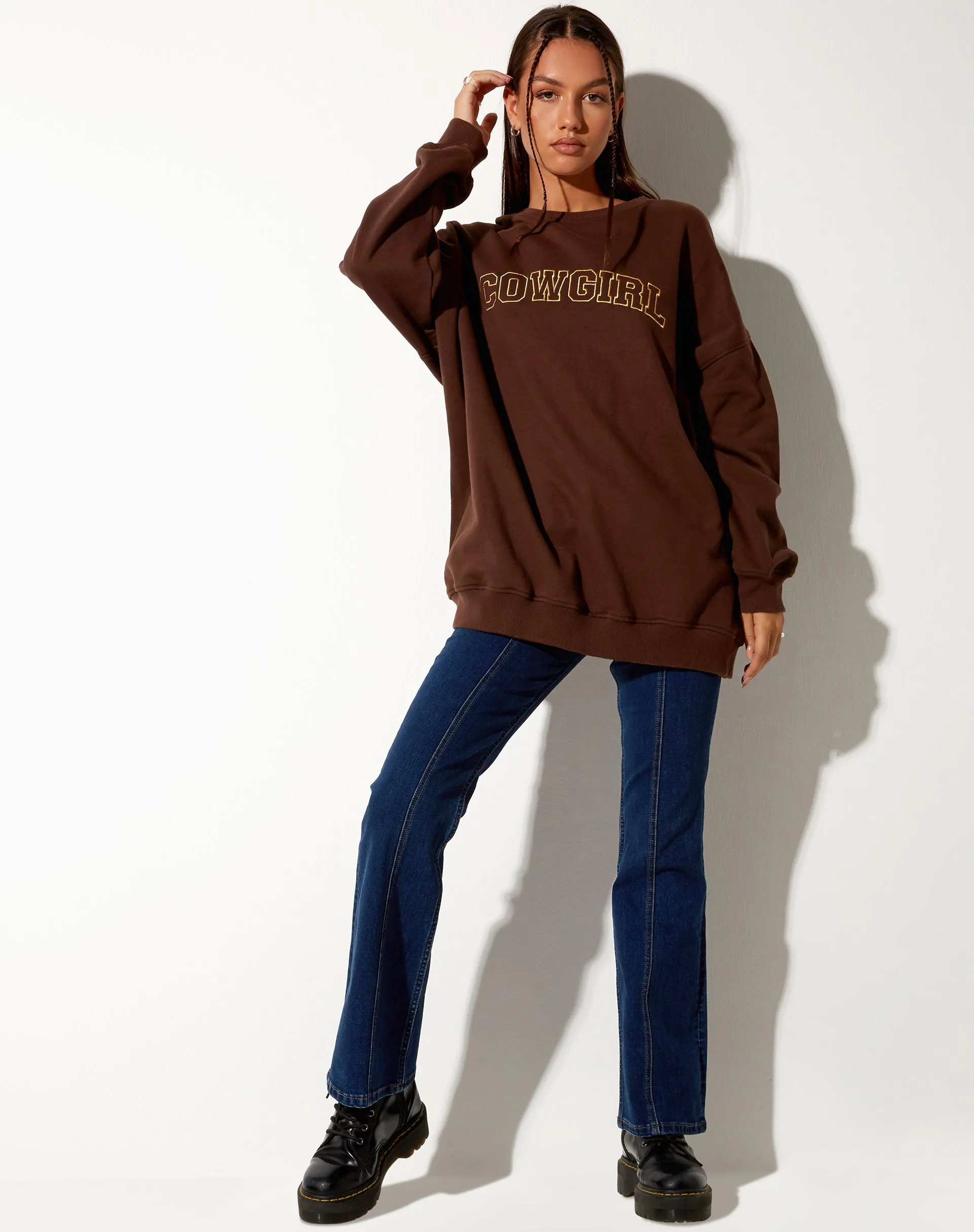 Glo Sweatshirt in Deep Mahogany with 'Cowgirl' Gold Embro