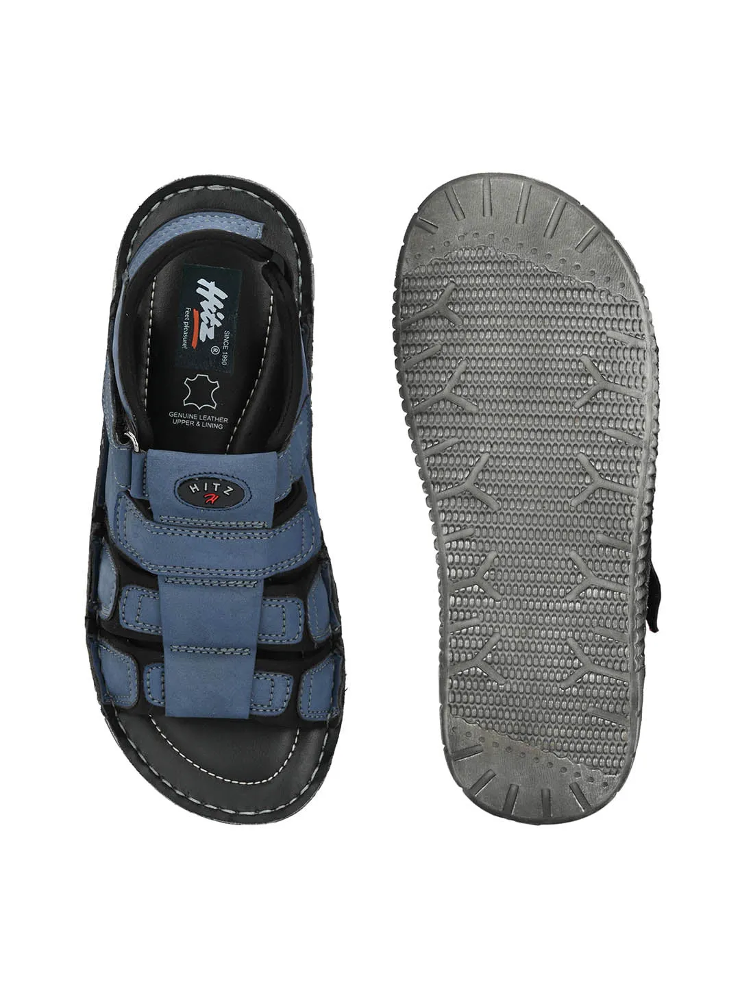 Hitz Men's Blue Synthetic Casual Sandals with Velcro Closure