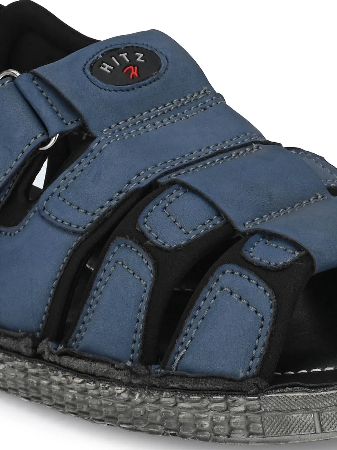 Hitz Men's Blue Synthetic Casual Sandals with Velcro Closure