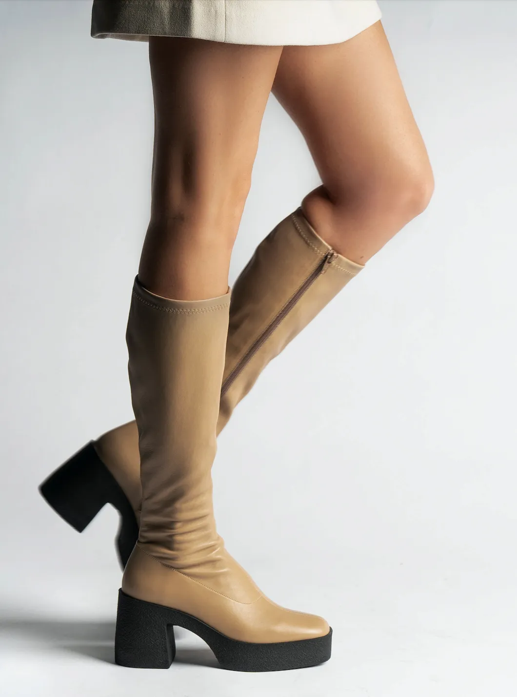 Izumi Sand Stretch Leather Chunky Boots