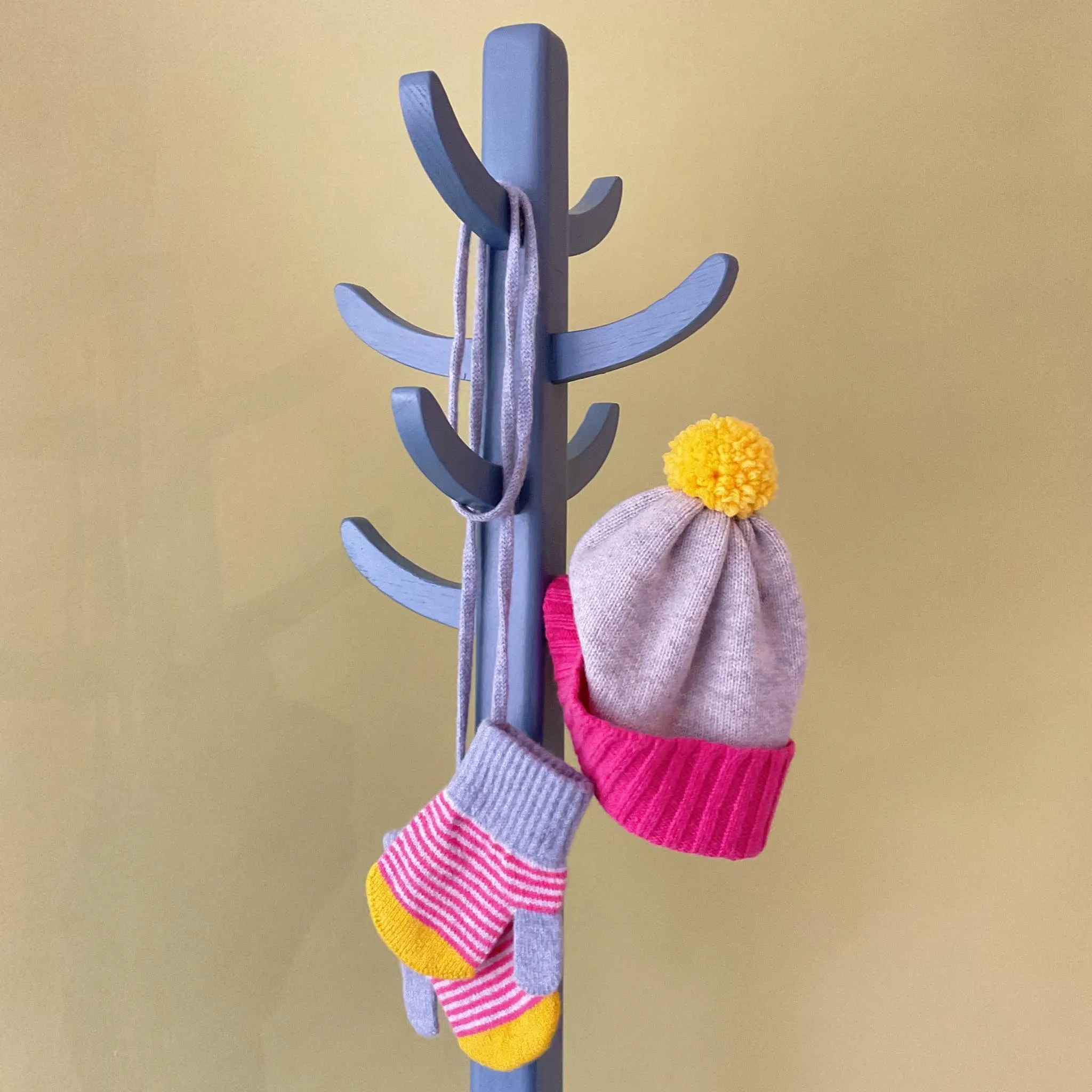 Kids' Bright Pink Stripe Lambswool Mittens on a String