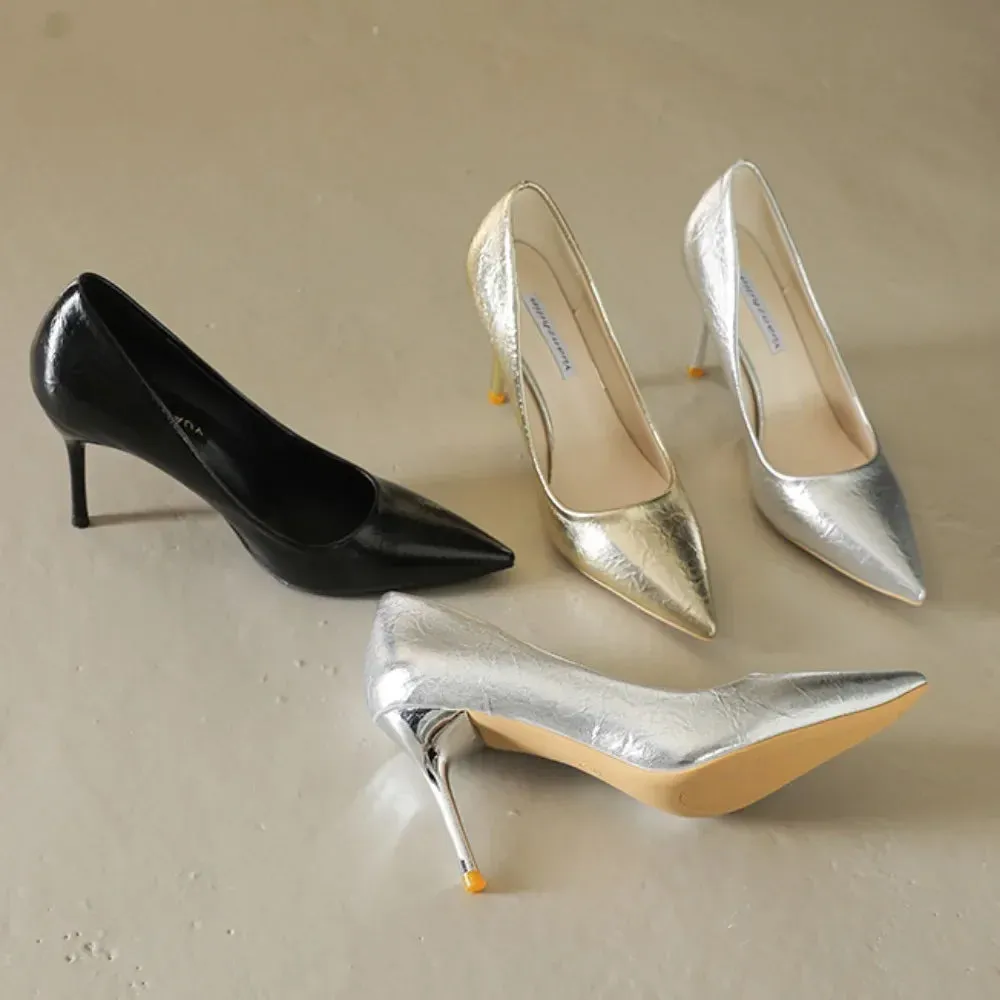 Luxury Gold Shiny Large Size Party Pointed Toe Wedding High Heel