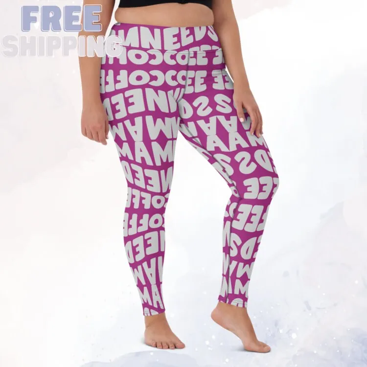 Momma Needs Coffee Purple and Grey High Waist Leggings