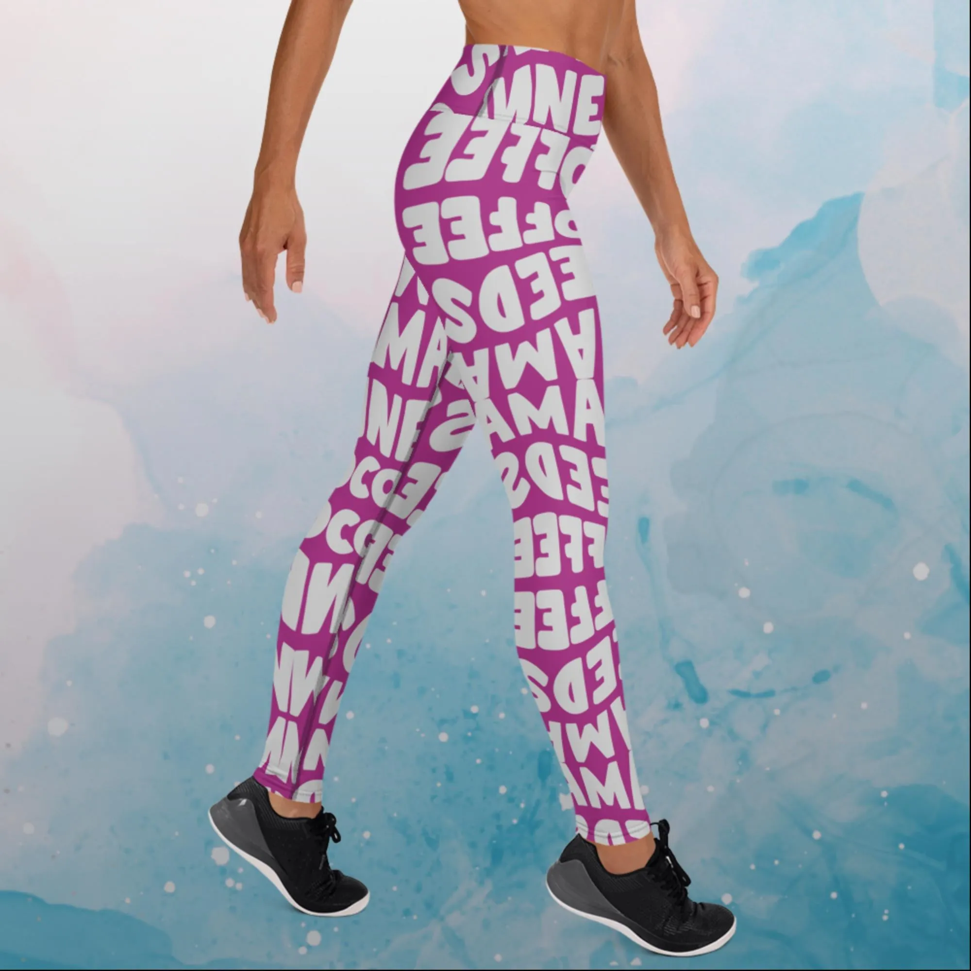 Momma Needs Coffee Purple and Grey High Waist Leggings