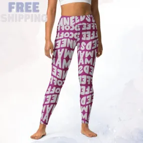 Momma Needs Coffee Purple and Grey High Waist Leggings