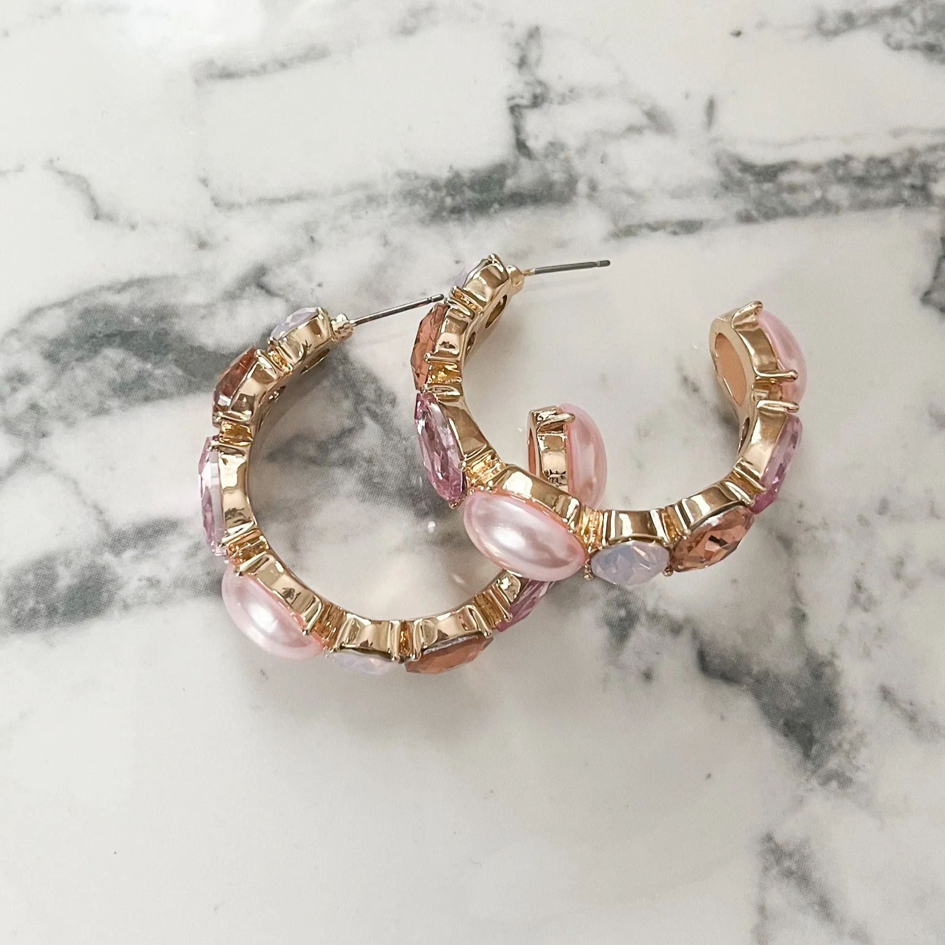 Pink Holiday Jewel Hoop Earrings