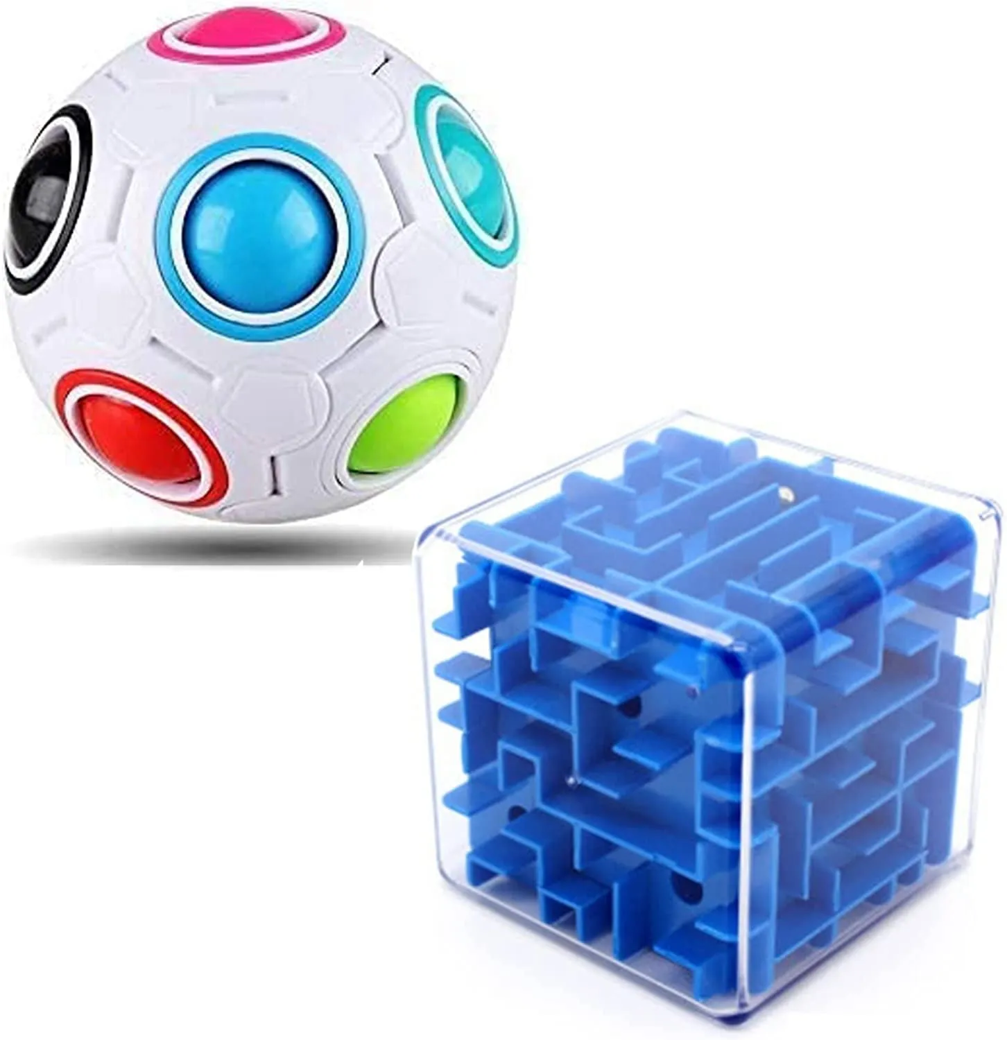 Puzzle Toy Set of 2 - Rainbow Puzzle Ball, 3D Maze Magic Cube - Exciting Puzzle Game for Boys and Girls