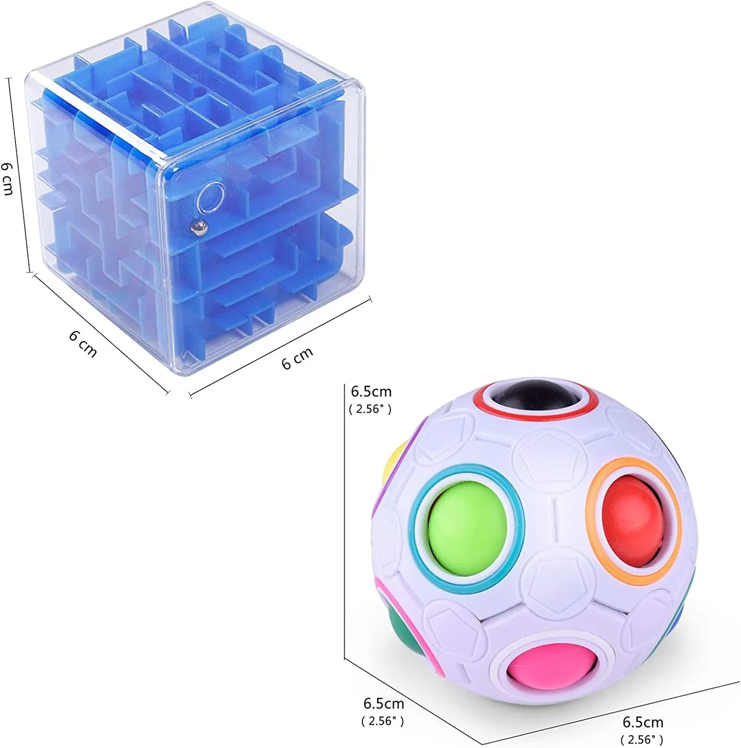 Puzzle Toy Set of 2 - Rainbow Puzzle Ball, 3D Maze Magic Cube - Exciting Puzzle Game for Boys and Girls