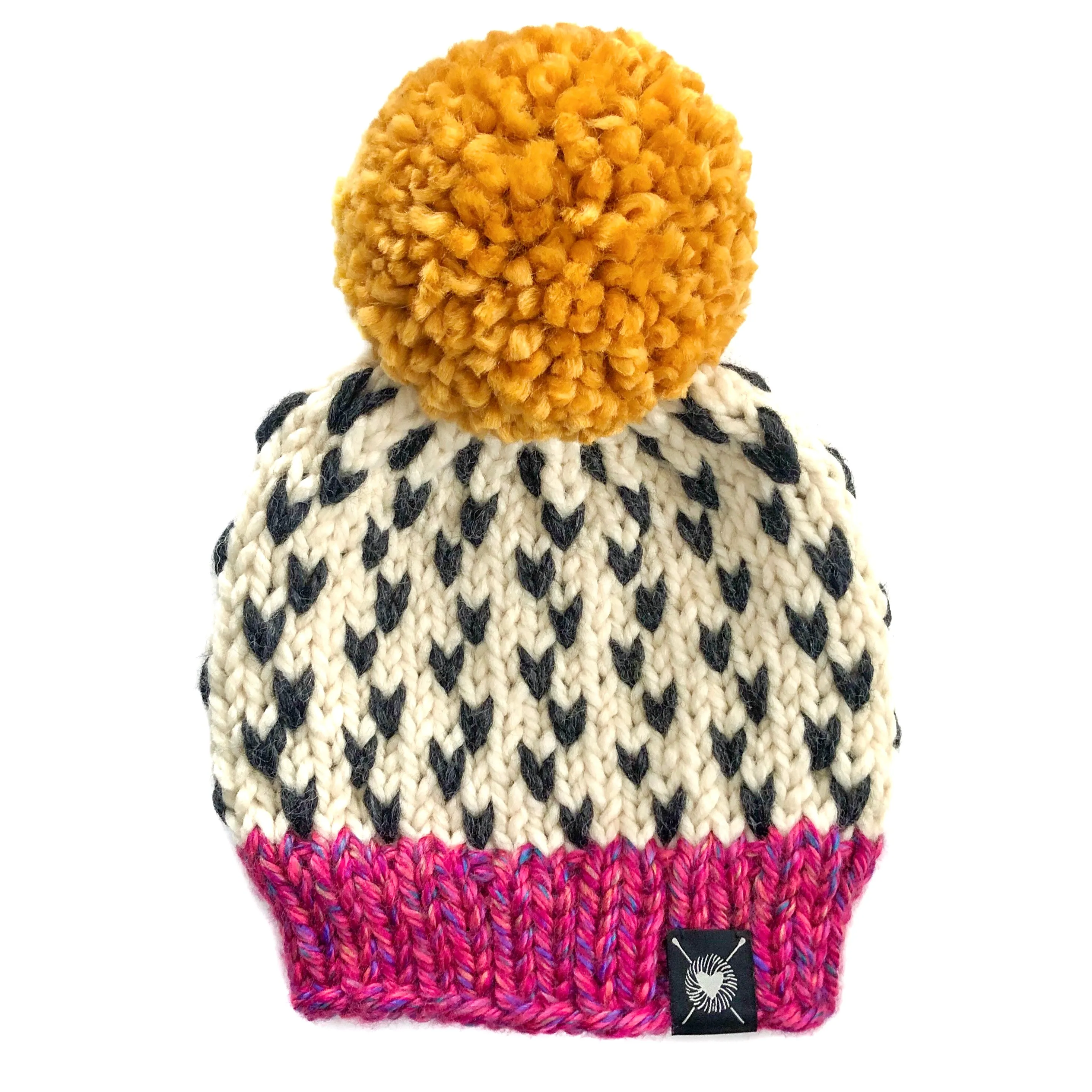 Tiny Hearts Pom-Pom Beanie in Azalea Gardens