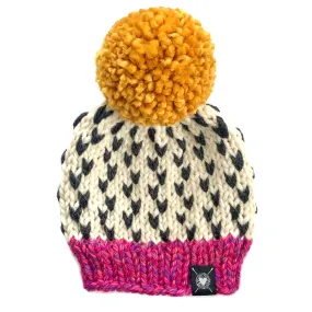 Tiny Hearts Pom-Pom Beanie in Azalea Gardens